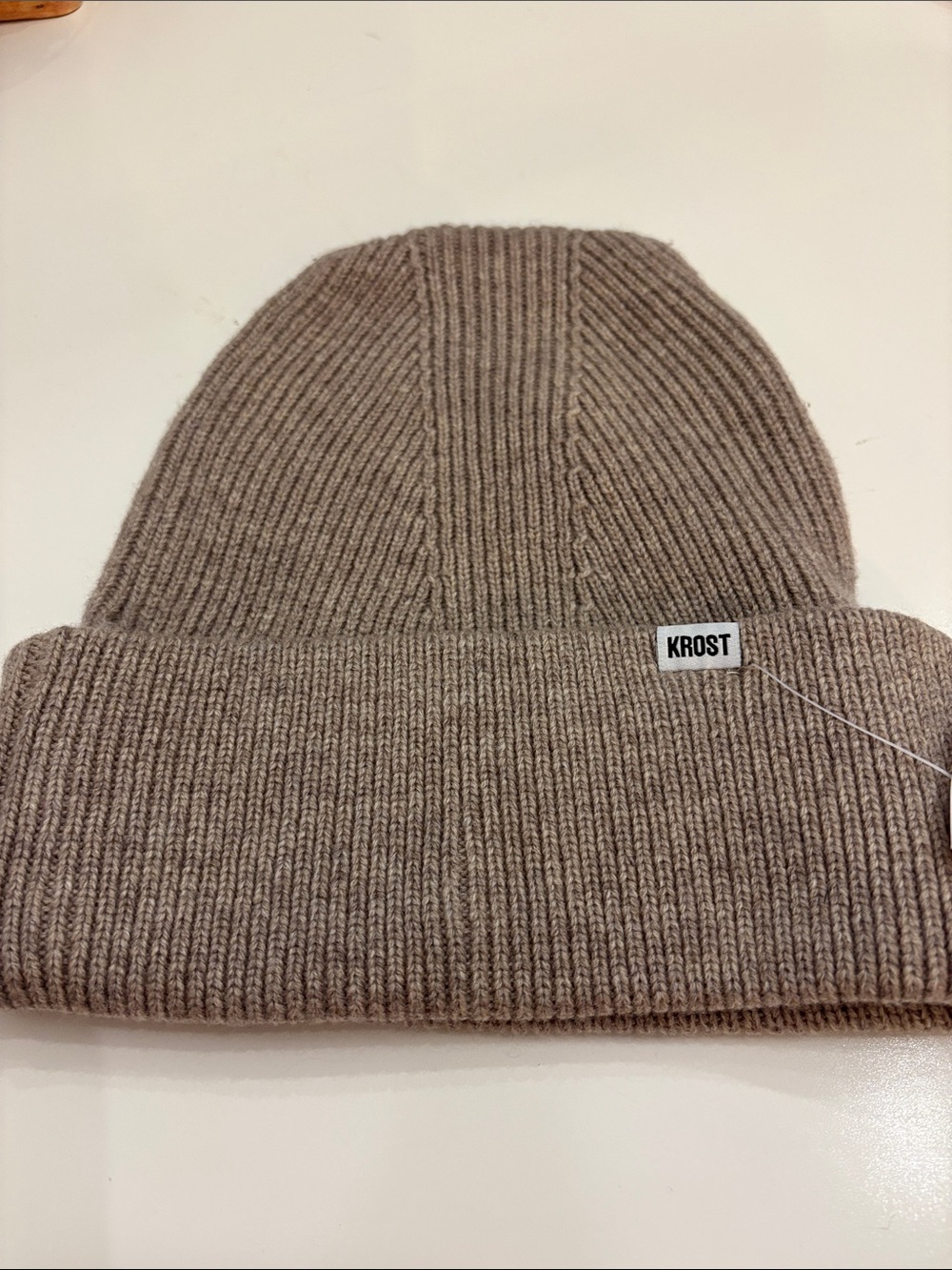 Krost Ribbed Fold-Over Beanie in Taupe -NWT
